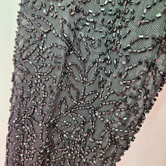 Vintage Black Tie Oleg Cassini Intricately Beaded Long Sleeve Evening Dress 12 - Picture 10 of 11